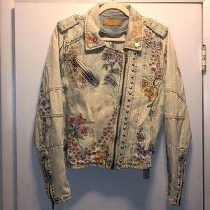 Blank NYC embroidered denim jacket with studs